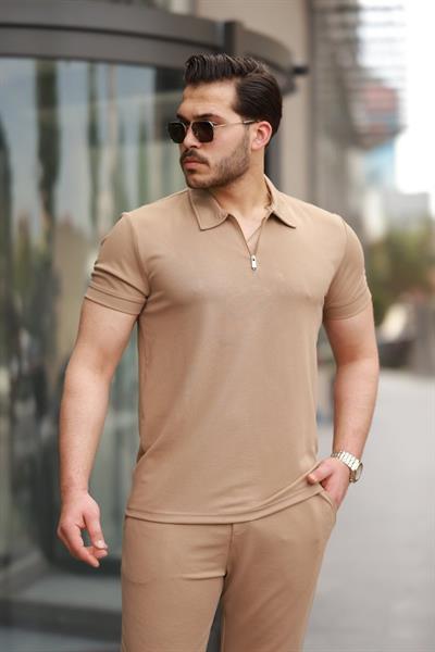 Erkek Yakalı Fermuarlı T-shirt Pantolon Ikili Rahat Takım