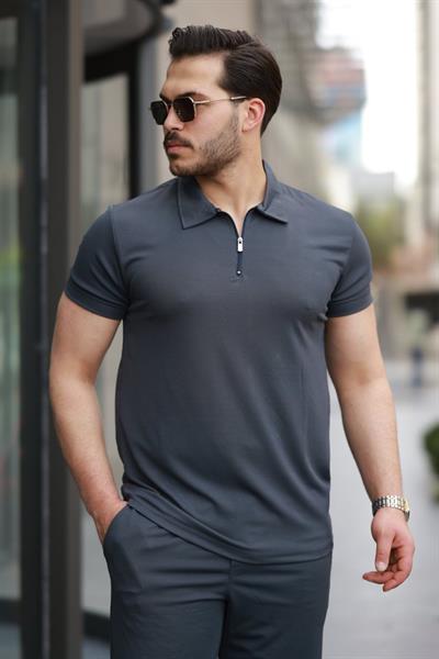 Erkek Yakalı Fermuarlı T-shirt şort Ikili Takım