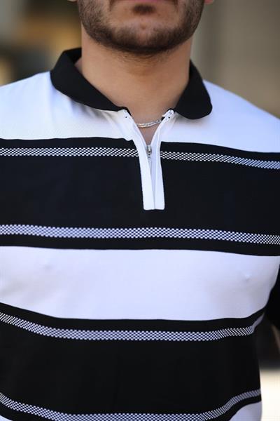 Erkek Yakalı Fermuarlı çift Renk Kısa Kollu T-shirt