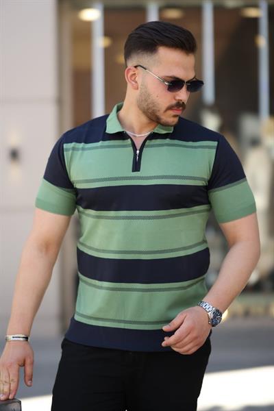 Erkek Yakalı Fermuarlı çift Renk Kısa Kollu T-shirt