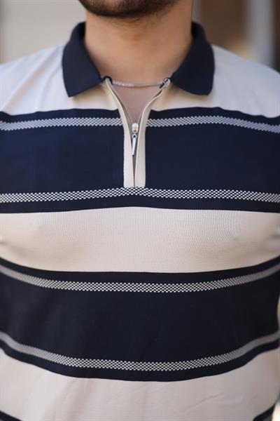 Erkek Yakalı Fermuarlı çift Renk Kısa Kollu T-shirt