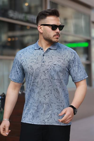 Erkek Yakalı Jakar Baskılı Kısa Kollu T-shirt