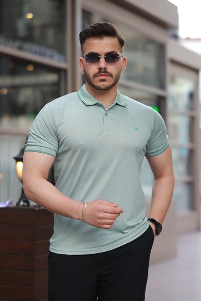 Erkek Yakalı Kagi Kumaş Kısa Kollu T-shirt