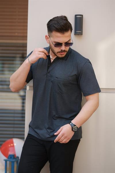 Erkek Yakalı Mini Jakarlı Kısa Kollu T-shirt