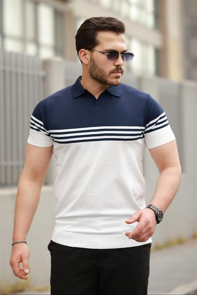 Erkek Yakalı Parça Renk Kısa Kollu T-shirt