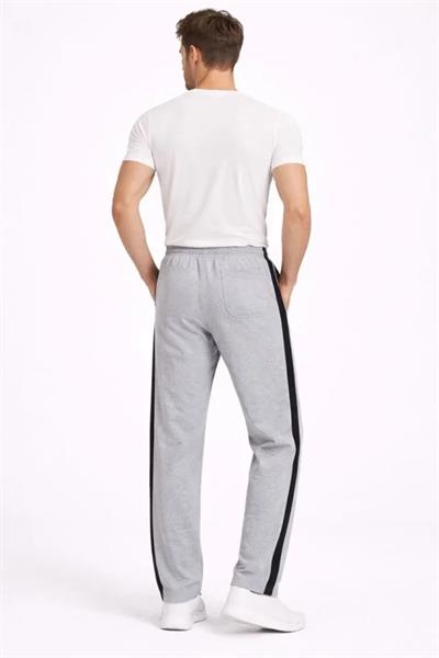 Erkek Yandan Şeritli Boru Paça Eşofman Altı 3 Iplik Pamuklu Eşofman - Gri