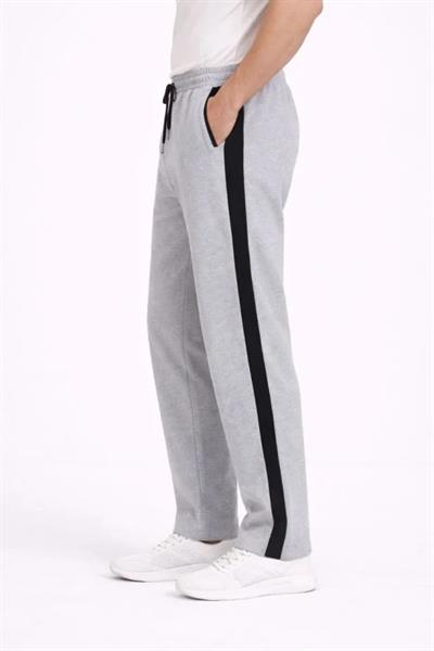 Erkek Yandan Şeritli Boru Paça Eşofman Altı 3 Iplik Pamuklu Eşofman - Gri