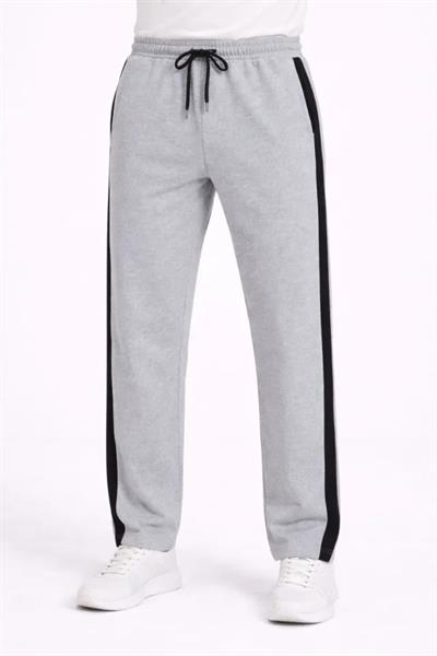 Erkek Yandan Şeritli Boru Paça Eşofman Altı 3 Iplik Pamuklu Eşofman - Gri