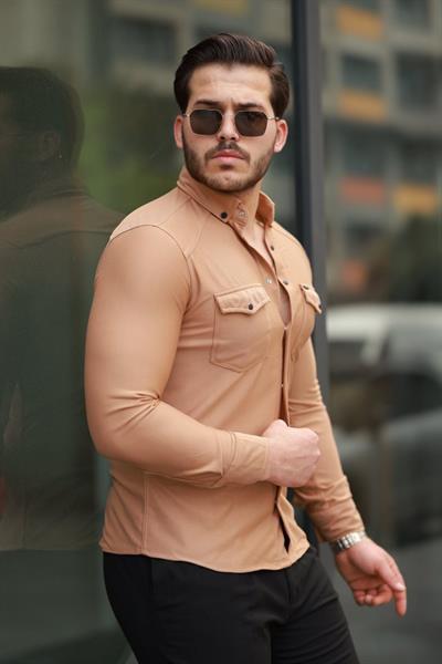 Erkek çift Cepli çıtçıt Düğmeli Uzun Kollu Gömlek