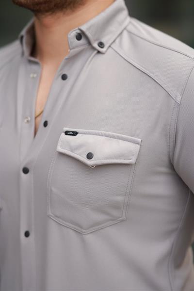 Erkek çift Cepli çıtçıt Düğmeli Uzun Kollu Gömlek