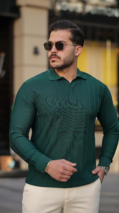 Erkek çizgi Kabartmalı Uzun Kollu Triko