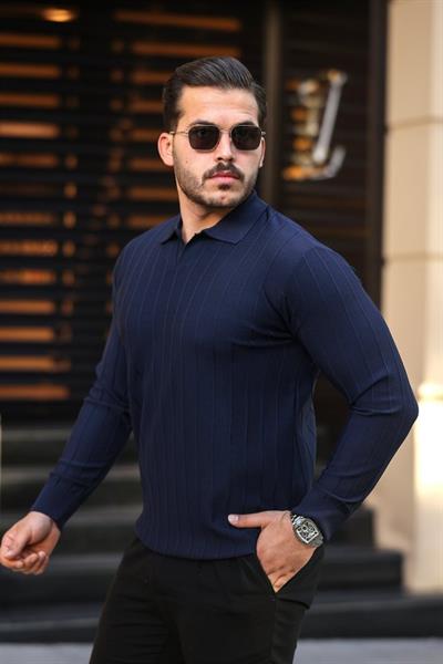 Erkek çizgi Kabartmalı Uzun Kollu Triko