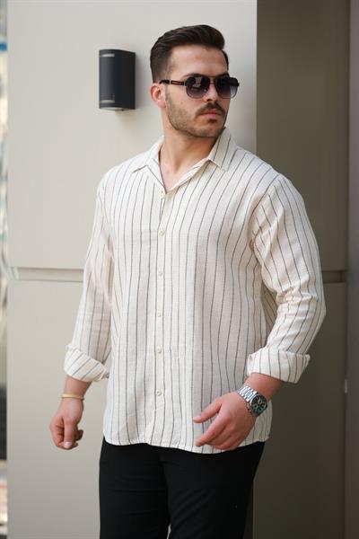 Erkek çizgili Keten Gömlek