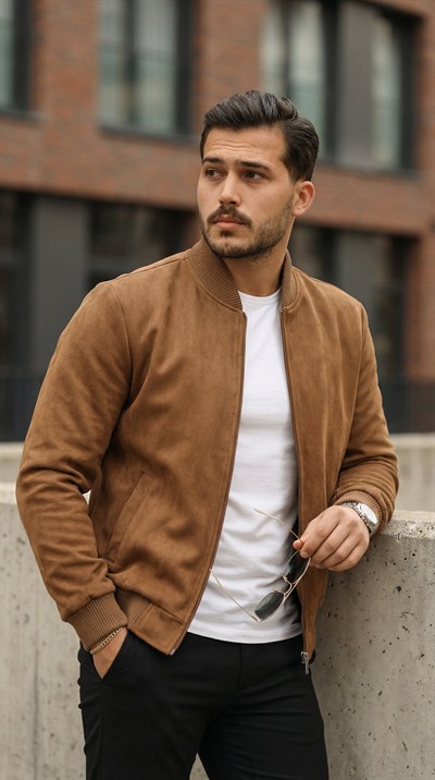 Erkek önden Fermuarlı Içi Astarlı Süet Ceket