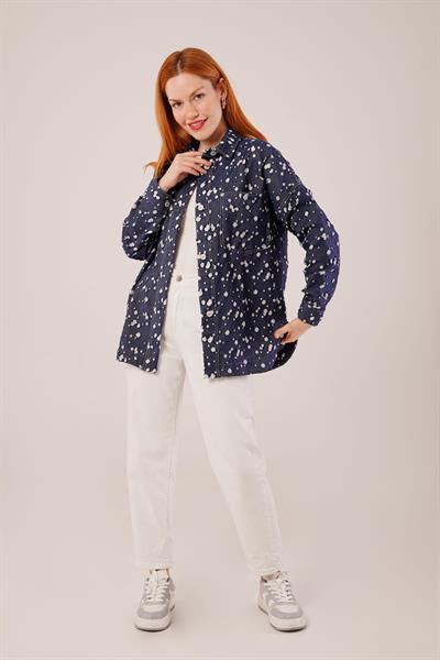 Eskitme Görünümlü Denim Mavi Gömlek