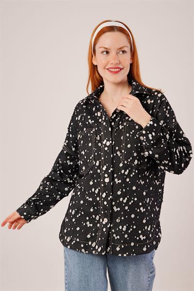 Eskitme Görünümlü Denim Siyah Gömlek