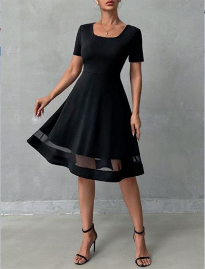 Etek Tül Detay Krep Elbise