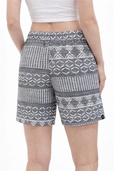 Etnik Desenli Dokuma Şort Lastikli Bel Bağcıklı Cepli Yazlık - Gri