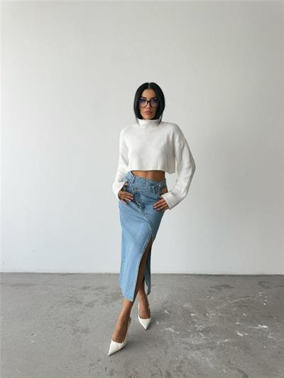 FERMUAR DETAYLI KOT ŞALVAR PANTOLON - Lacivert