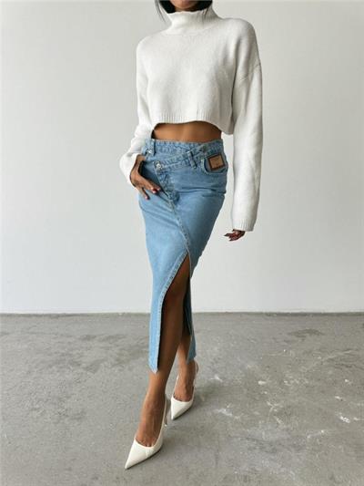 FERMUAR DETAYLI KOT ŞALVAR PANTOLON - Lacivert