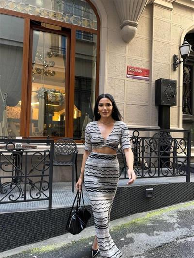 FİLE DANTEL BLUZ - YIRTMAÇLI ETEK TAKIM - Bej