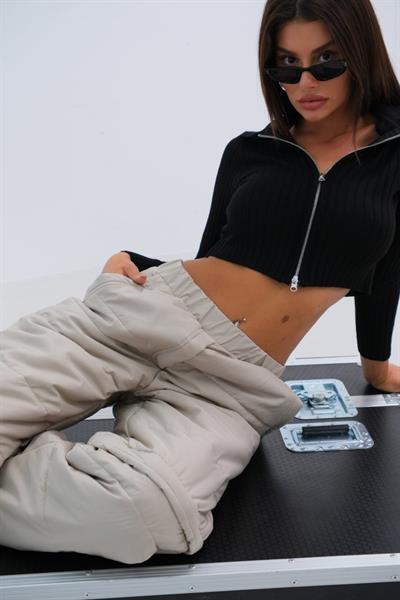 Fermuar Detay Kapitone Pantolon