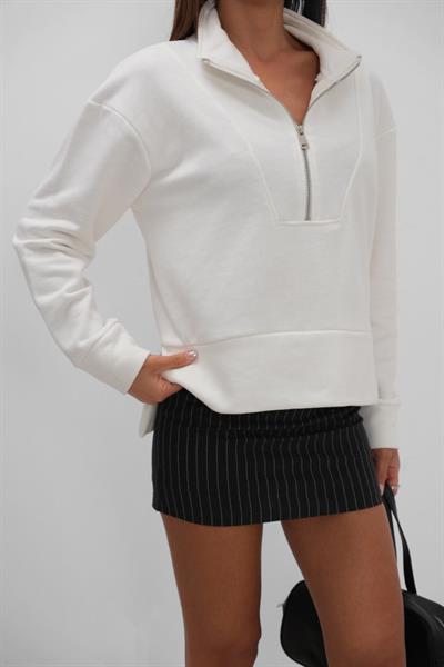 Fermuar Ve Dikiş Detaylı Sweatshirt