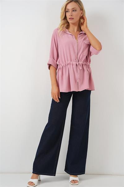 Fermuarlı Gömlek 0721 - Pudra