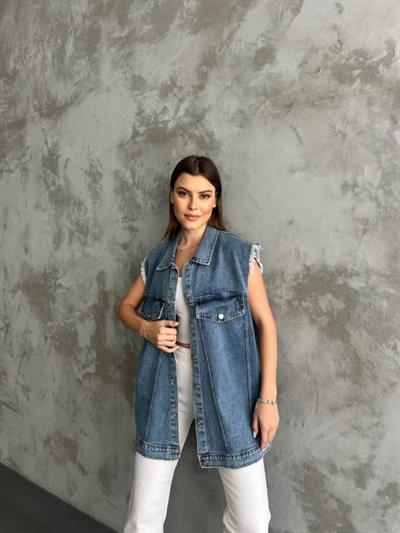 Fırfır Detaylı Kot Yelek