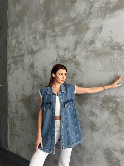 Fırfır Detaylı Kot Yelek