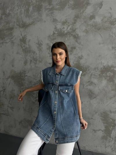 Fırfır Detaylı Kot Yelek