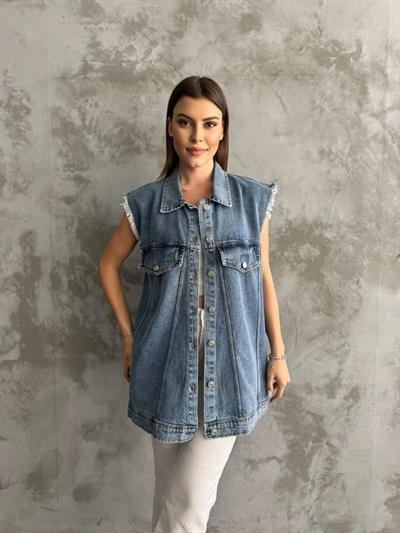 Fırfır Detaylı Kot Yelek