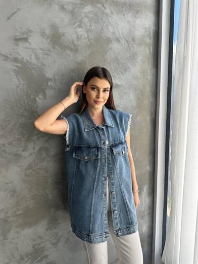 Fırfır Detaylı Kot Yelek