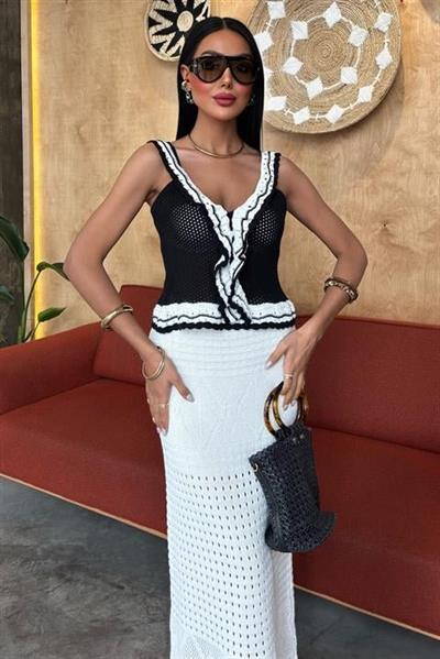 Fırfır Detaylı Uzun Etekli Triko Takım 10115