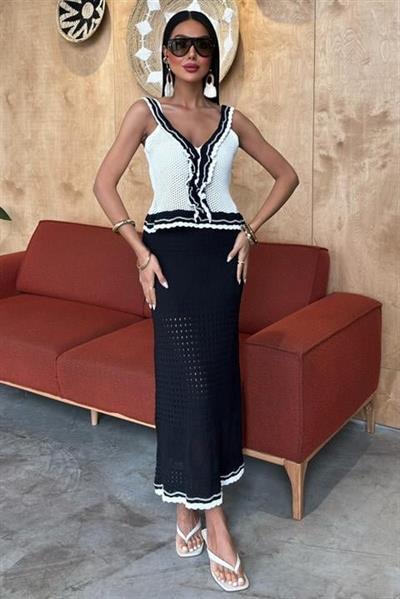 Fırfır Detaylı Uzun Etekli Triko Takım 10115