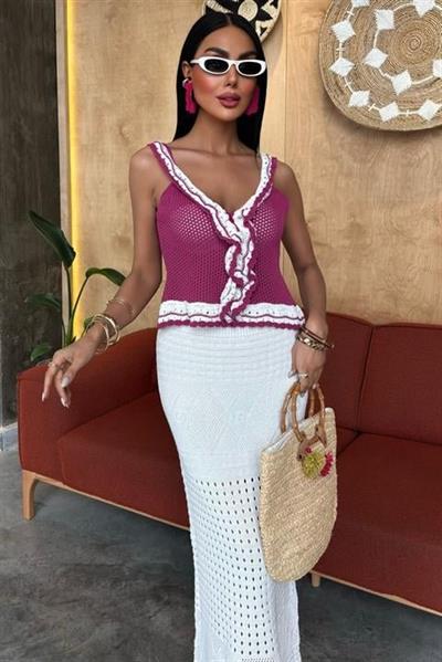 Fırfır Detaylı Uzun Etekli Triko Takım 10115