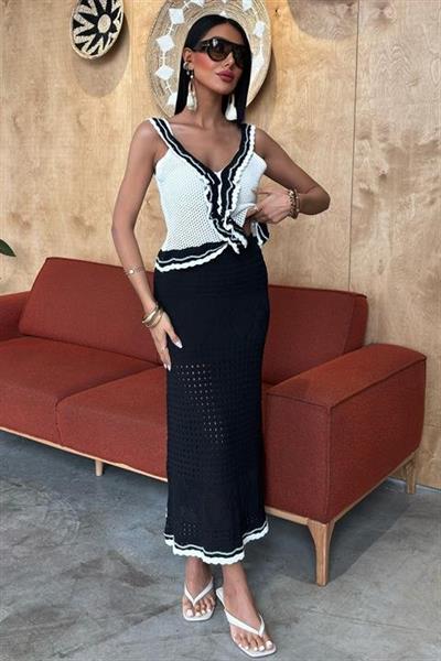 Fırfır Detaylı Uzun Etekli Triko Takım 10115