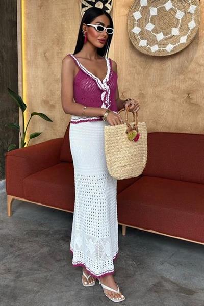 Fırfır Detaylı Uzun Etekli Triko Takım 10115