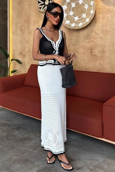 Fırfır Detaylı Uzun Etekli Triko Takım 10115