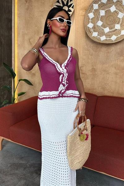 Fırfır Detaylı Uzun Etekli Triko Takım 10115