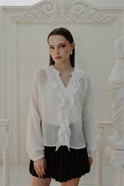 Fırfır Transparan Gömlek - Beyaz