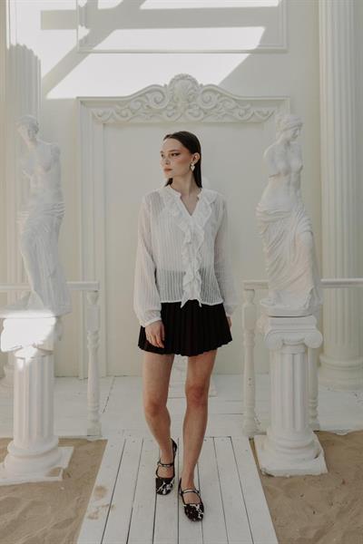 Fırfır Transparan Gömlek - Beyaz