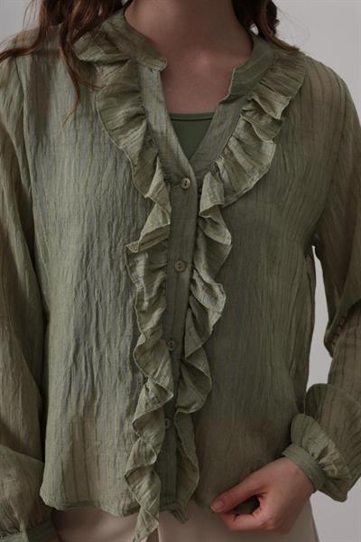 Fırfır Transparan Gömlek - Haki