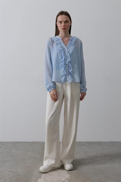 Fırfır Transparan Gömlek - Mavi