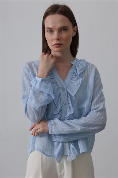 Fırfır Transparan Gömlek - Mavi