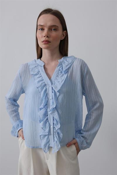 Fırfır Transparan Gömlek - Mavi
