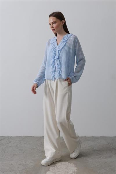 Fırfır Transparan Gömlek - Mavi