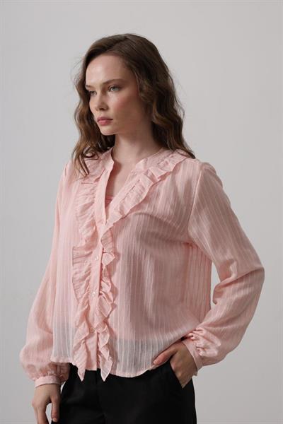 Fırfır Transparan Gömlek - Pudra