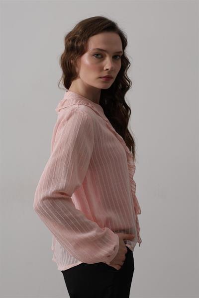 Fırfır Transparan Gömlek - Pudra