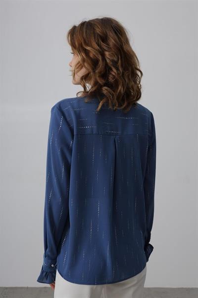 Fırfır Yakalı Şifon Gömlek - Mavi